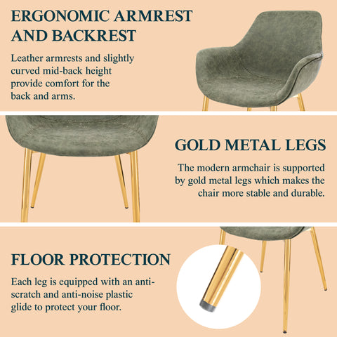 Markley Modern Leather Dining Arm Chair With Gold Metal Legs Set of 4