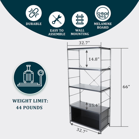 Brentwood Etagere Bookcase with White Powder Coated Steel Frame and Melamine Board Shelves