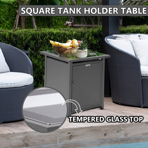 Walbrooke Modern Square Tank Holder Table with Tempered Glass Top and Powder Coated Aluminum