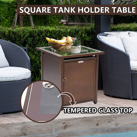 Walbrooke Modern Square Tank Holder Table with Tempered Glass Top and Powder Coated Aluminum