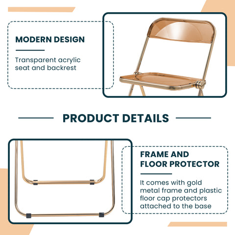 Lawrence Acrylic Folding Chair With Gold Metal Frame