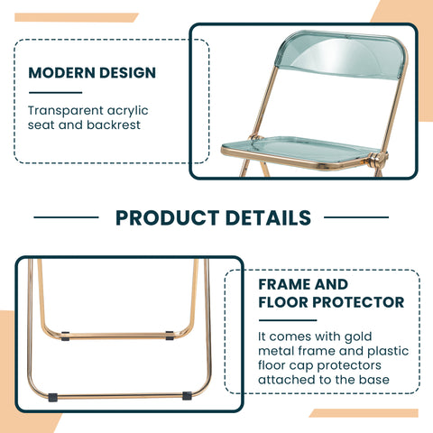 Lawrence Acrylic Folding Chair With Gold Metal Frame