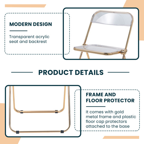 Lawrence Acrylic Folding Chair With Gold Metal Frame