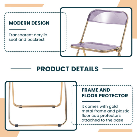 Lawrence Acrylic Folding Chair With Gold Metal Frame