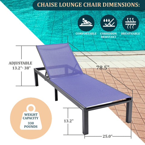 Marlin Modern Black Aluminum Outdoor Patio Chaise Lounge Chair with Square Fire Pit Side Table