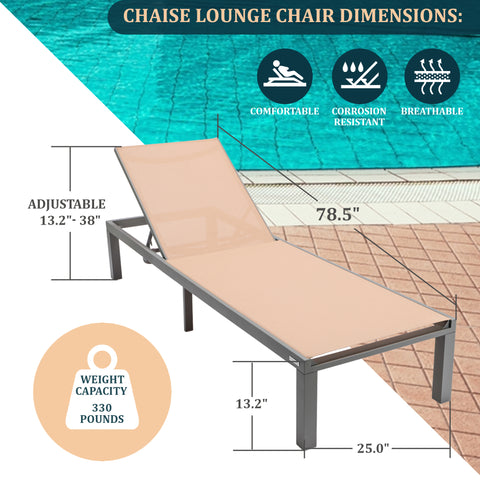 Marlin Modern Grey Aluminum Outdoor Patio Chaise Lounge Chair with Square Fire Pit Side Table