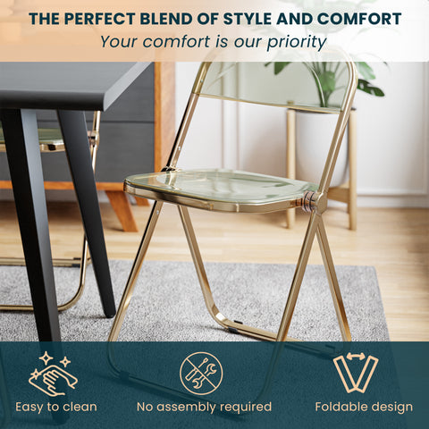 Lawrence Acrylic Folding Chair With Gold Metal Frame