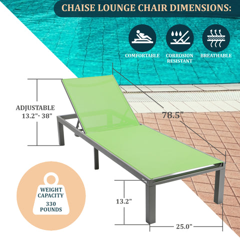 Marlin Modern Grey Aluminum Outdoor Patio Chaise Lounge Chair with Square Fire Pit Side Table