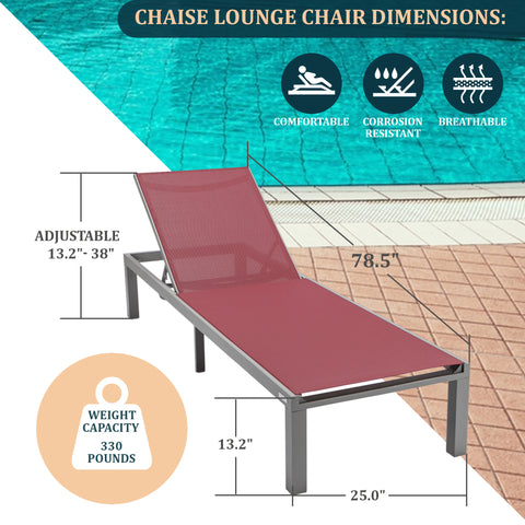 Marlin Modern Grey Aluminum Outdoor Patio Chaise Lounge Chair with Square Fire Pit Side Table