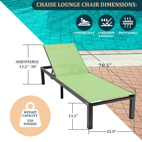 Marlin Modern Black Aluminum Outdoor Patio Chaise Lounge Chair with Square Fire Pit Side Table