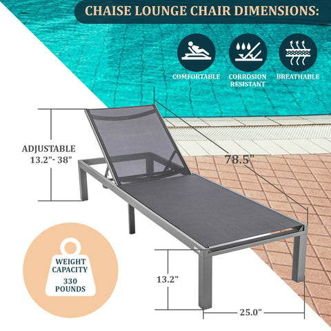 Marlin Modern Grey Aluminum Outdoor Patio Chaise Lounge Chair with Square Fire Pit Side Table