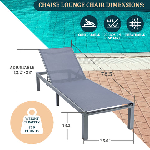 Marlin Modern Grey Aluminum Outdoor Patio Chaise Lounge Chair with Square Fire Pit Side Table