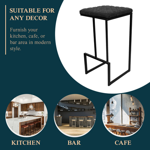 Quincy Leather Bar Stools With Metal Frame