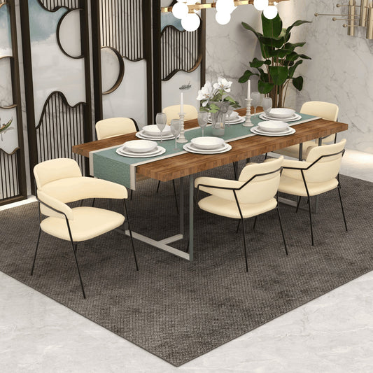 Axis Upholstered Dining Chair with Curved Open-Back and Arms and Black Stainless Steel Legs