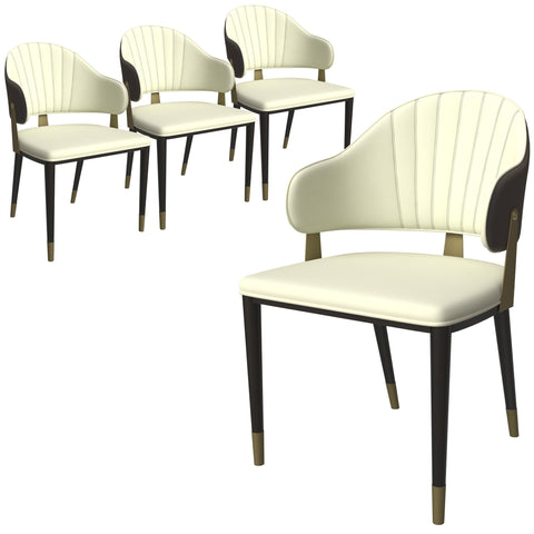 Aria Leather Dining Chair with a Curved Back and Gold Accents Design in Iron Set of 4