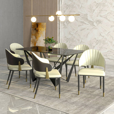 Aria Leather Dining Chair with a Curved Back and Gold Accents Design in Iron Set of 4