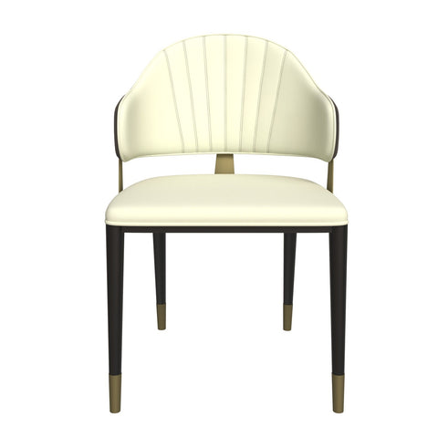 Aria Leather Dining Chair with a Curved Back and Gold Accents Design in Iron
