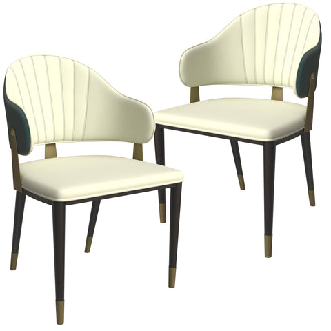 Aria Leather Dining Chair with a Curved Back and Gold Accents Design in Iron Set of 2