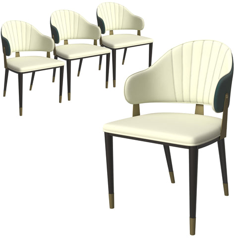 Aria Leather Dining Chair with a Curved Back and Gold Accents Design in Iron Set of 4