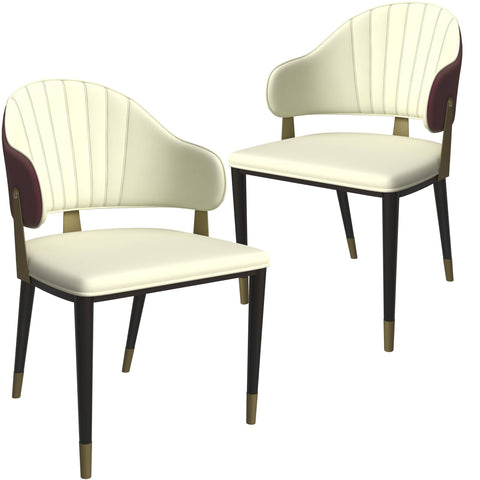 Aria Leather Dining Chair with a Curved Back and Gold Accents Design in Iron Set of 2