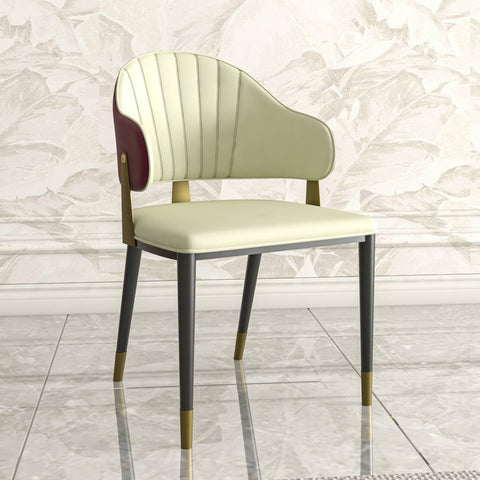 Aria Leather Dining Chair with a Curved Back and Gold Accents Design in Iron Set of 2