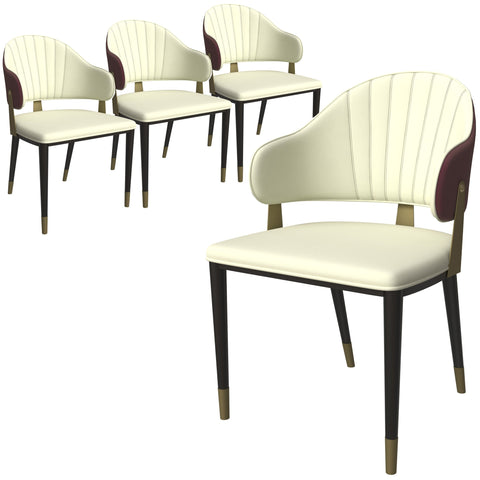 Aria Leather Dining Chair with a Curved Back and Gold Accents Design in Iron Set of 4