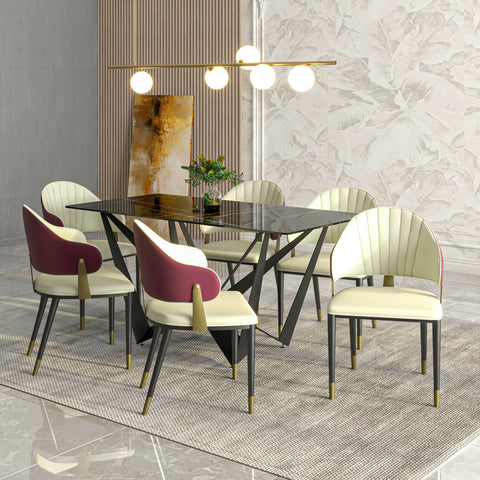 Aria Leather Dining Chair with a Curved Back and Gold Accents Design in Iron Set of 4