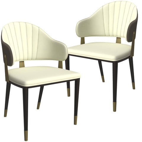 Aria Leather Dining Chair with a Curved Back and Gold Accents Design in Iron Set of 2