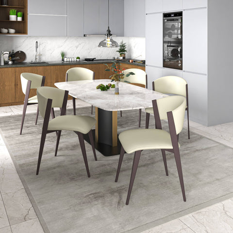 Aspen Dining Chairs Upholstered in Leather Kitchen Room Chairs with Metal Legs Set of 4