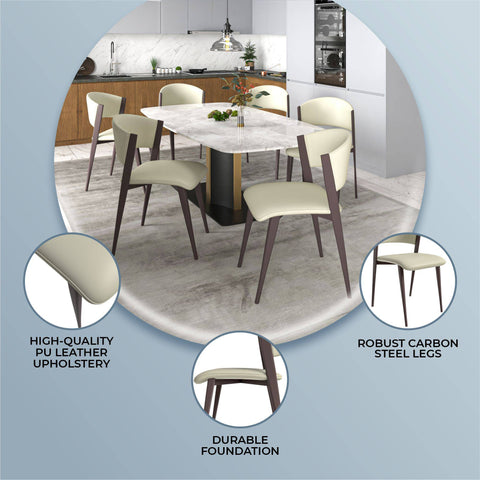 Aspen Dining Chairs Upholstered in Leather Kitchen Room Chairs with Metal Legs Set of 4