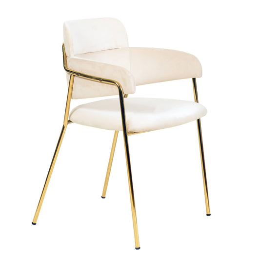 Axis Upholstered Dining Chair with Curved Open-Back Design and Gold Stainless Steel Legs