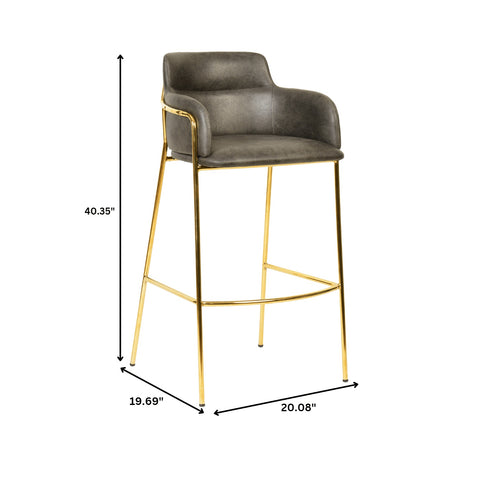 Axis 40" Low-Back Bar Stool Ergonomic Pub Chair with Gold Stainless Steel Base