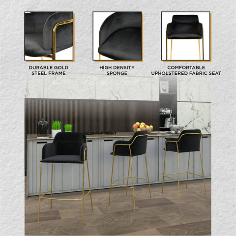 Axis 40" Low-Back Bar Stool Ergonomic Pub Chair with Gold Stainless Steel Base