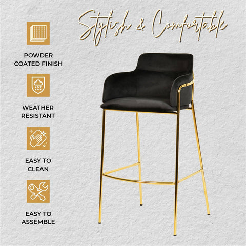 Axis 40" Low-Back Bar Stool Ergonomic Pub Chair with Gold Stainless Steel Base