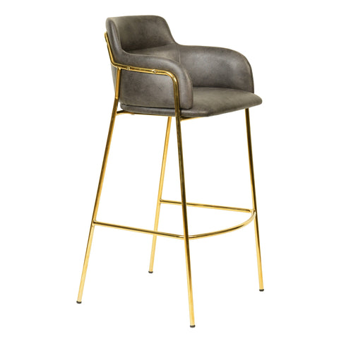 Axis 40" Low-Back Bar Stool Ergonomic Pub Chair with Gold Stainless Steel Base