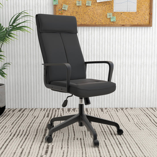 Aiaria Ergonomic High-Back Leather Office Chair with Adjustable Height, Swivel, Tilt, and Double Wheel Casters