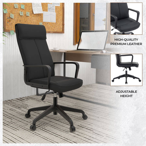 Aiaria Ergonomic High-Back Leather Office Chair with Adjustable Height, Swivel, Tilt, and Double Wheel Casters