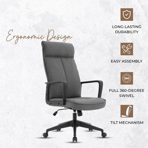 Aiaria Ergonomic High-Back Leather Office Chair with Adjustable Height, Swivel, Tilt, and Double Wheel Casters