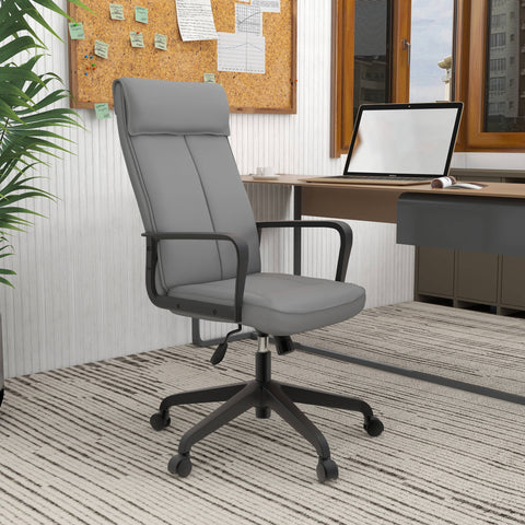 Aiaria Ergonomic High-Back Leather Office Chair with Adjustable Height, Swivel, Tilt, and Double Wheel Casters