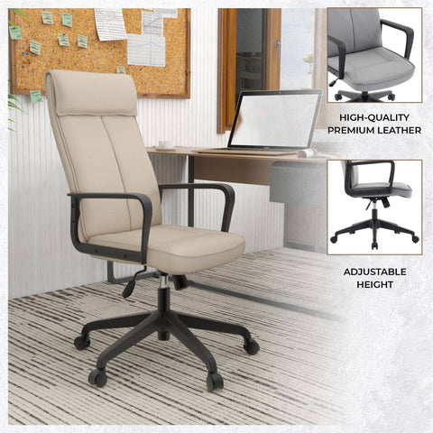 Aiaria Ergonomic High-Back Leather Office Chair with Adjustable Height, Swivel, Tilt, and Double Wheel Casters