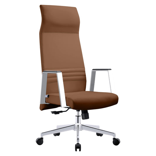 Aleen High-Back Office Chair in Upholstered Leather and Iron Frame with Swivel and Tilt