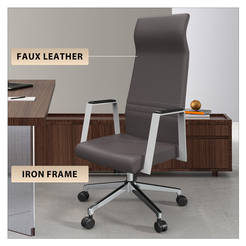 Aleen High-Back Office Chair in Upholstered Leather and Iron Frame with Swivel and Tilt