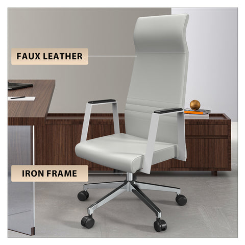 Aleen High-Back Office Chair in Upholstered Leather and Iron Frame with Swivel and Tilt