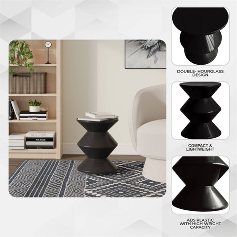 Aura Round Side Table in ABS Plastic With Contemporary Double-Hourglass Design