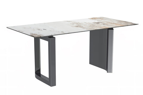 Rectangular Dining Table with Stone/Glass Tabletop and Stainless-Steel Base - Astra Series