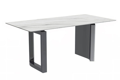 Rectangular Dining Table with Stone/Glass Tabletop and Stainless-Steel Base - Astra Series