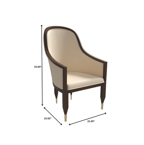 Belle Leather Dining Chair with Arms and Gold Metal Caps with Rubberwood Frame and Legs Set of 4