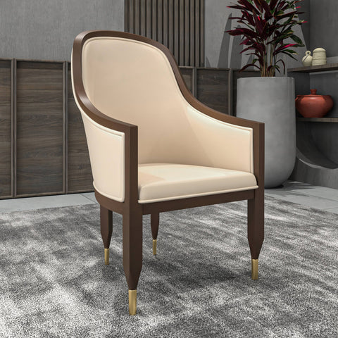 Belle Leather Dining Chair with Arms and Gold Metal Caps with Rubberwood Frame and Legs Set of 4