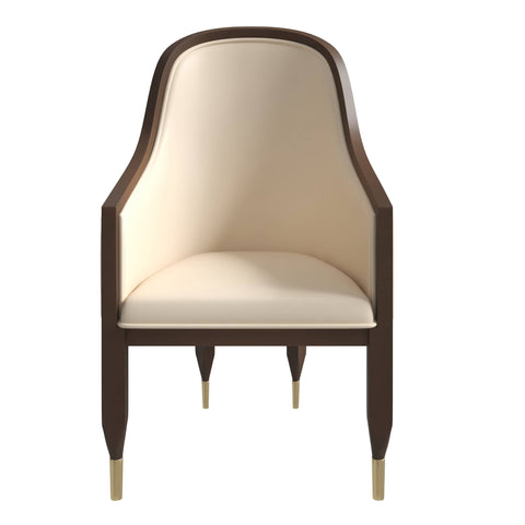 Belle Leather Dining Chair with Arms and Gold Metal Caps with Rubberwood Frame and Legs Set of 4