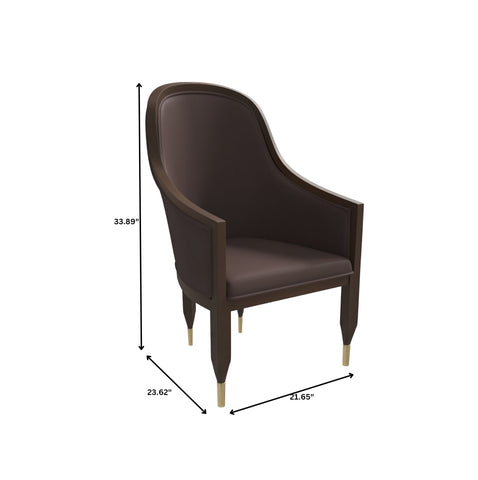 Belle Leather Dining Chair with Arms and Gold Metal Caps with Rubberwood Frame and Legs Set of 2